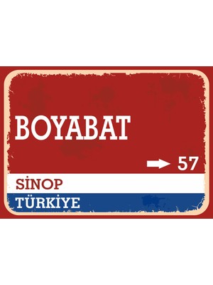 Sinop Boyabat Retro Sokak Yön Tabelası Vintage Pvc Dekota Uv Poster Yapışkanlı 35X25