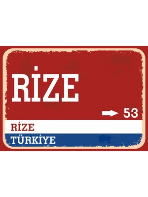 Rize Retro Sokak Yön Tabelası Vintage Pvc Dekota Uv Poster Yapışkanlı 35X25