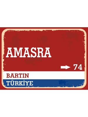 Bartın Amasra Retro Sokak Yön Tabelası Vintage Pvc Dekota Uv Poster Yapışkanlı 35X25