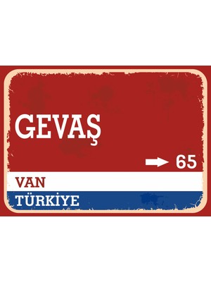Van Gevaş Retro Sokak Yön Tabelası Vintage Pvc Dekota Uv Poster Yapışkanlı 35X25