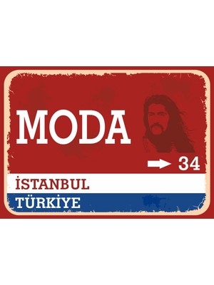 Istanbul Moda #2 Retro Sokak Yön Tabelası Vintage Pvc Dekota Uv Poster Yapışkanlı 35X25
