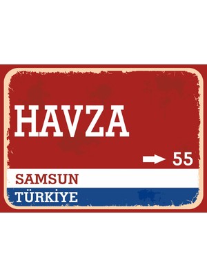Samsun Havza Retro Sokak Yön Tabelası Vintage Pvc Dekota Uv Poster Yapışkanlı 35X25