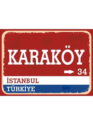 Istanbul Karaköy Retro Sokak Yön Tabelası Vintage Pvc Dekota Uv Poster Yapışkanlı 35X25