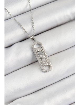 316L Çelik Zirkon Taşlı Messika Model Gümüş Renk Kadın Kolye