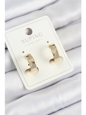Xuping Zirkon Taşlı Desenli Halka Model Gold Renk Kadın Küpe