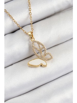 316L Çelik Zirkon Taşlı İnci Model Gold Renk Kadın Bileklik