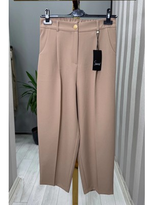 Sentez Roma Arkası Lastikli Pileli Pantolon Camel 5567