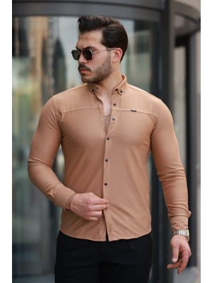 Erkek Çıtçıt Düğmeli Dikiş Detaylı Uzun Kollu Gömlek