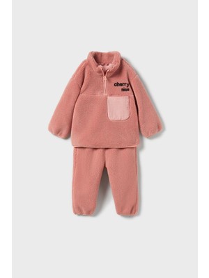 Kız Çocuk Polar Kumaş Fermuarlı Cep Detaylı 2'li Eşofman Takımı - Pembe