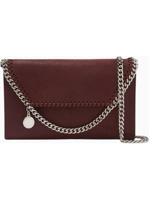 Stella Mccartney Mini Falabella Matte Shaggy Deer, Koyu Kırmızı Vegan Deri, Lüks Crossbody Çanta
