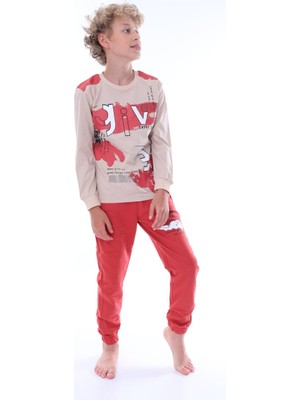 Isobgiv Give Desenli %100 Pamuk Erkek Çocuk Pijama Takımı 3-8 Yaş 24037