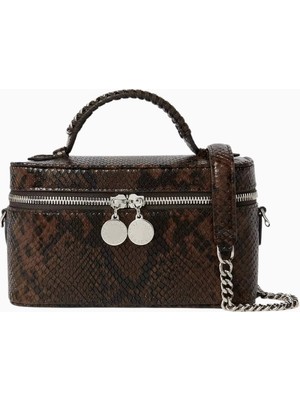 Stella Mccartney Python Desenli Shaggy Deer Vegan Deri, Lüks Zincir Detaylı Kozmetik ve Omuz Çantası