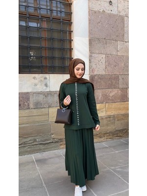 Nuss 1351 Taşlı Etekli Takım Yeşil