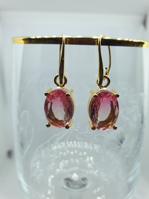 Turmalin Orjinal Doğal Taş Altın Kaplama Sallantılı Oval Küpe