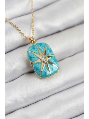 316L Çelik Zirkon Taşlı Açılabilr Kapaklı Kutup Yıldzı Model Gold Renk Kadın Kolye