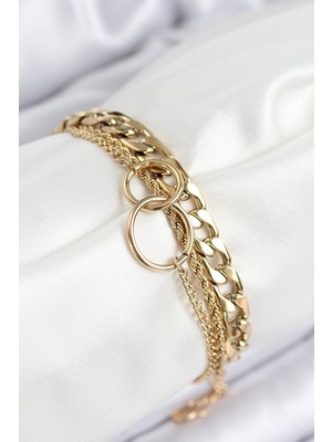 316L Çelik Çoklu Görünüm Geçmeli Halka Model Gold Renk Kadın Bileklik
