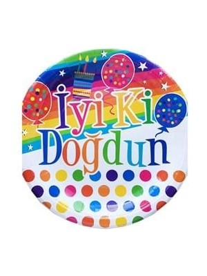 Nedi 23 cm Karton Tabak 10 Lu Iyiki Doğdun Gökkuşağı TKT8001