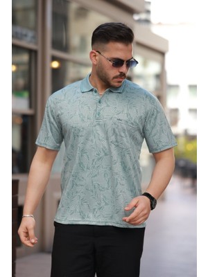 Erkek Yakalı Jakar Baskılı Kısa Kollu T-Shirt