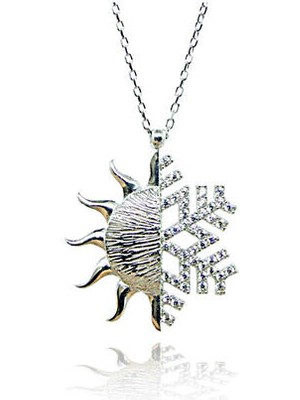 Güneş Kartanesi Zirkon Taşlı  925 Ayar Gümüş Kadın Kolye