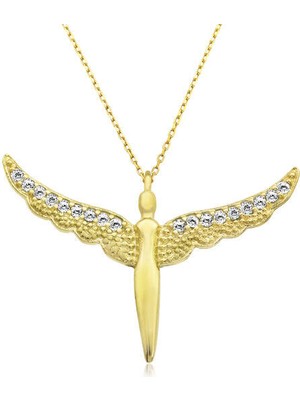 Gold Melek Kanatlı 925 Ayar Gümüş Kolye
