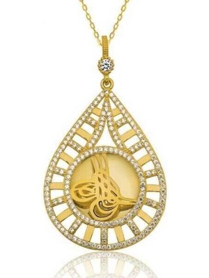 Damla Çerçeveli  Tuğra 925 Ayar Gümüş Kadın Kolye