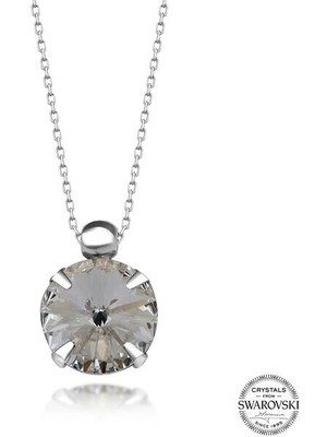  Crystal Taşlı Tek Taş 925 Ayar Gümüş Kolye