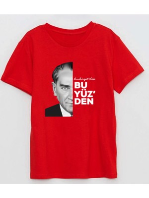 Cumhuriyet Varsa Bu Yüz'den Atatürk ve 29 Ekim Baskılı Çocuk T-Shirt