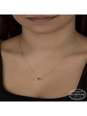  Crystal Taşlı Ros Top 925 Ayar Gümüş Kolye