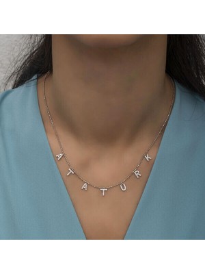 Atatürk Yazılı 925 Ayar Gümüş Kadın Kolye