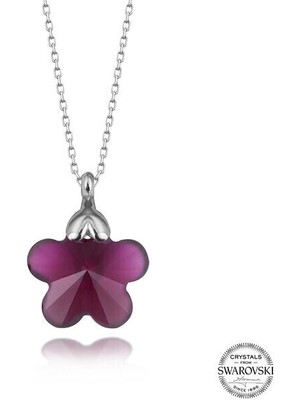  Crystal Taşlı Fuşya Papatya 925 Ayar Gümüş Kolye