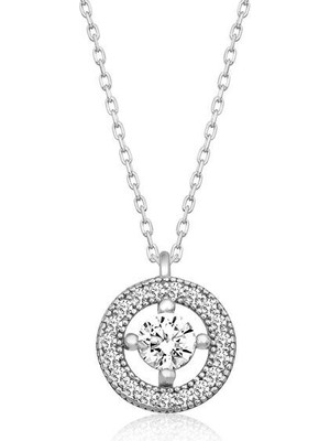 Minimal Yuvarlak Tek Taş  925 Ayar Gümüş Kadın Kolye