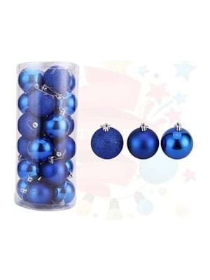 Nedi Yılbaşı Top Süs 6 cm Mat-Metalik-Simli Mavi 24"lü 6024B