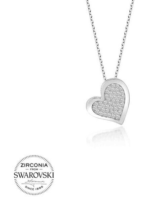  Taşlı  Kalp 925 Ayar Gümüş Kolye