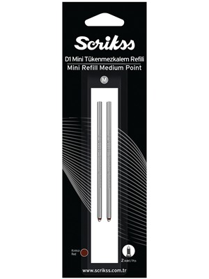 Scrikss D1 M (Medıum) Kısa Tip Tükenmez Kalem Yedeği Mini (Refil) 2"li Kırmızı