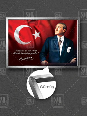 Makam Arkası Vatanını En Çok Seven Görevini En Iyi Yapandır Atatürk Çerçeveli Yatay Kanvas Tablo