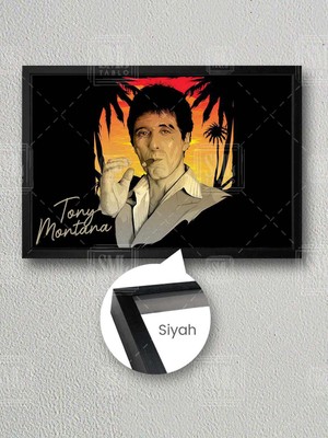 Scarface Al Pacino Tony Montana ve Yaralı Yüz Mafya Para Babası Çerçeveli Yatay Kanvas Tablo