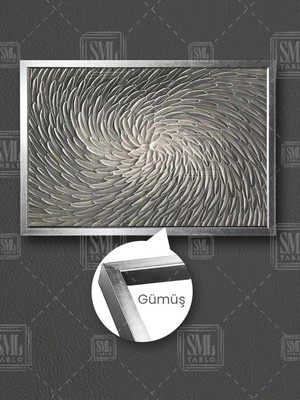 Girdap Mermer Taş Görünümlü Çiçek Modern Dekor Çerçeveli Yatay Kanvas Tablo