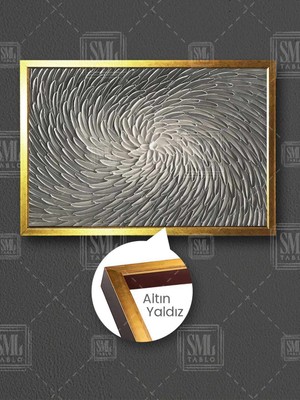 Girdap Mermer Taş Görünümlü Çiçek Modern Dekor Çerçeveli Yatay Kanvas Tablo