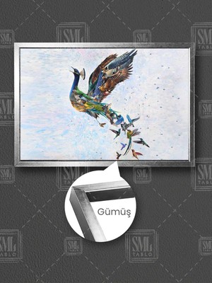 Kanatlarının Içinde Yavru Kuşları Taşıyan Anka Kuşu Simurg Çerçeveli Yatay Kanvas Tablo