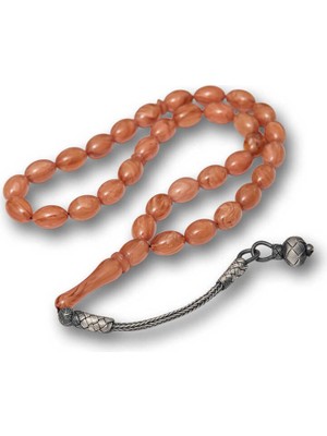 Nidam Butik Gümüş Top Kazaz Püsküllü Sıkma Kehribar Tesbih