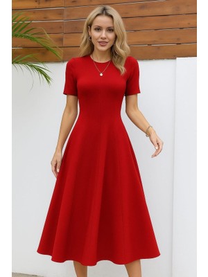 Arben Boutique Kadın Kısa Kollu Bisiklet Yaka Maksi Boy Ithal Krep Elbise