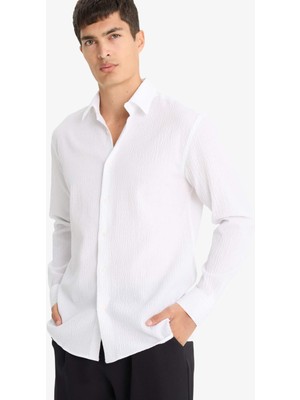 DeFacto Modern Fit Polo Yaka Krinkıl Uzun Kollu Gömlek F1767AX25AU