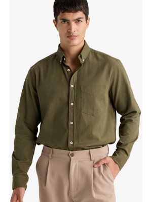 DeFacto Regular Fit Polo Yaka Gabardin Uzun Kollu Gömlek F1261AX25AU