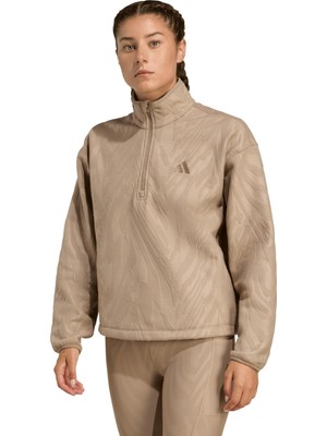 adidas Performance Kadın JX3122 AOP Polar Fleece Pullover Uzun Kol Midi Kesim Kahverengi