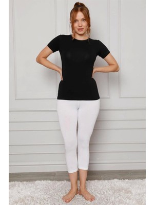 Moda Penye Likralı Diz Altı Tayt Beyaz