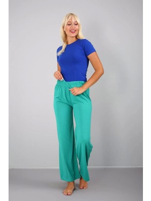 Moda Bayan Penye Bol Paça Pantolon Yeşil