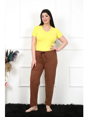 Moda Kadın Pamuklu Büyük Beden Alt Pijama Kahve