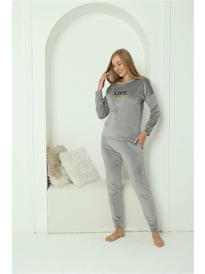 Emos Avm Moda Kadın Kadife Gri Pijama Takım