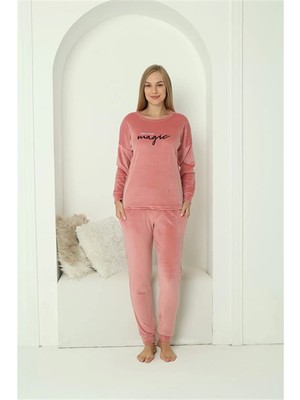Emos Avm Moda Kadın Kadife Pembe Pijama Takım