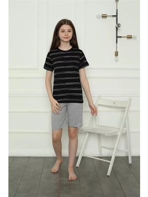 Moda Kız Çocuk Penye Şortlu Pijama Takım Siyah
